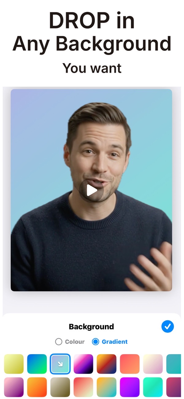 Magic Video Background Eraser screenshot: dropping in a new gradient background