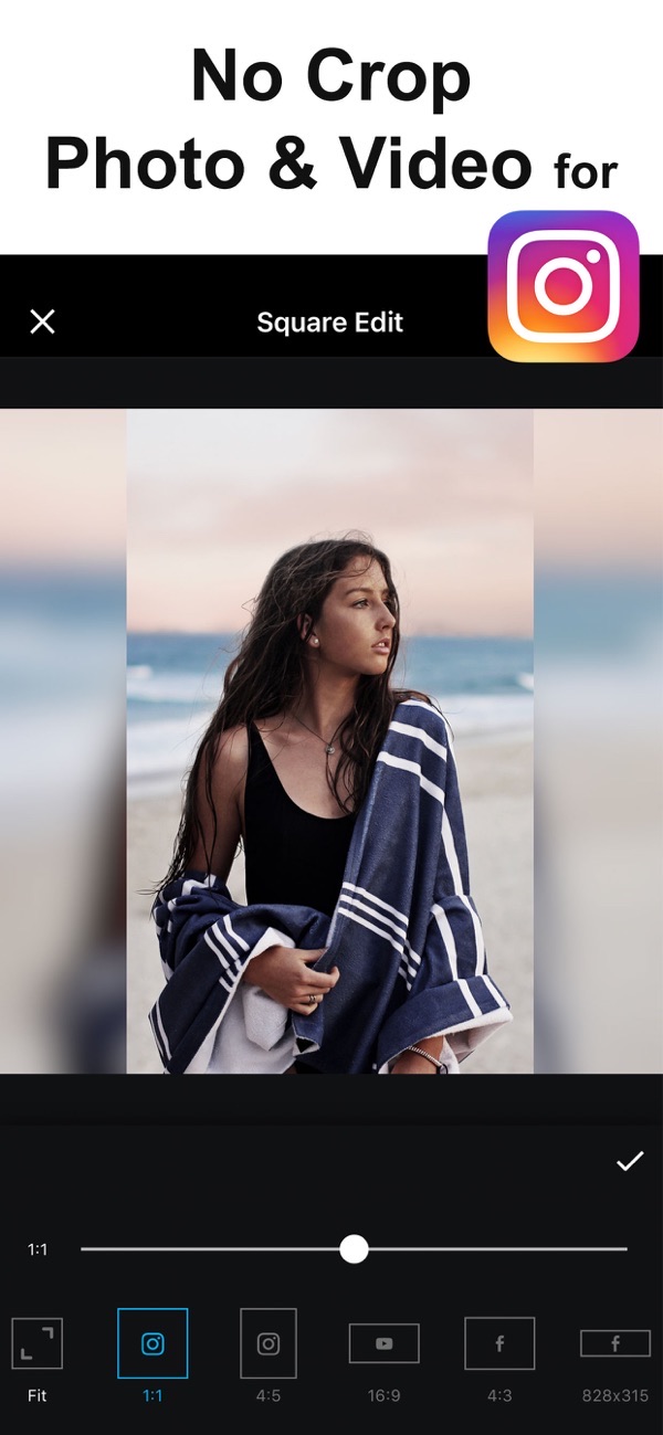 No Crop screenshot: fitting a tall photo to a square canvas without cropping