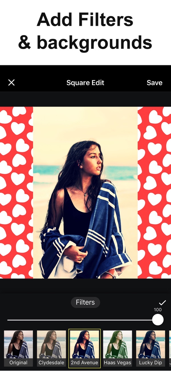 No Crop screenshot: adding a patterned background and a filter
