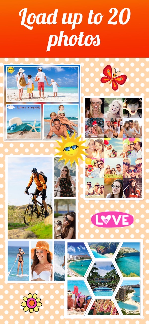 Photo Collage Maker screenshot: a finished collage combining several photos